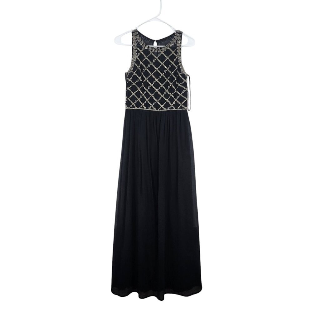 Adrianna Papell Women's Beaded Front Black Formal Maxi Dress Sz US4